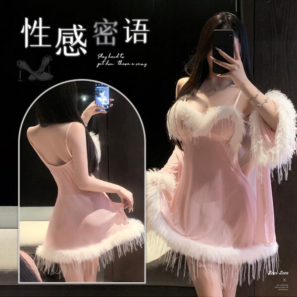 Hazy Sheer Tulle Fur-Trim Set