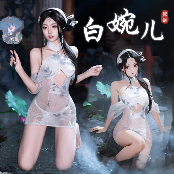 Golden Mountain Flood Backless Sheer-Rear Qipao