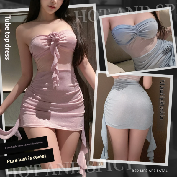 Removable 3D Rose Strapless Midi Dress